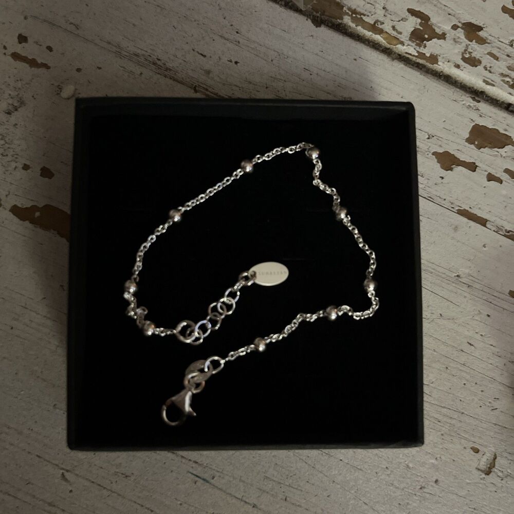 Solid 925 Sterling Silver Thin Beaded Rope Bracelet 7”+ Made In Italy Women
